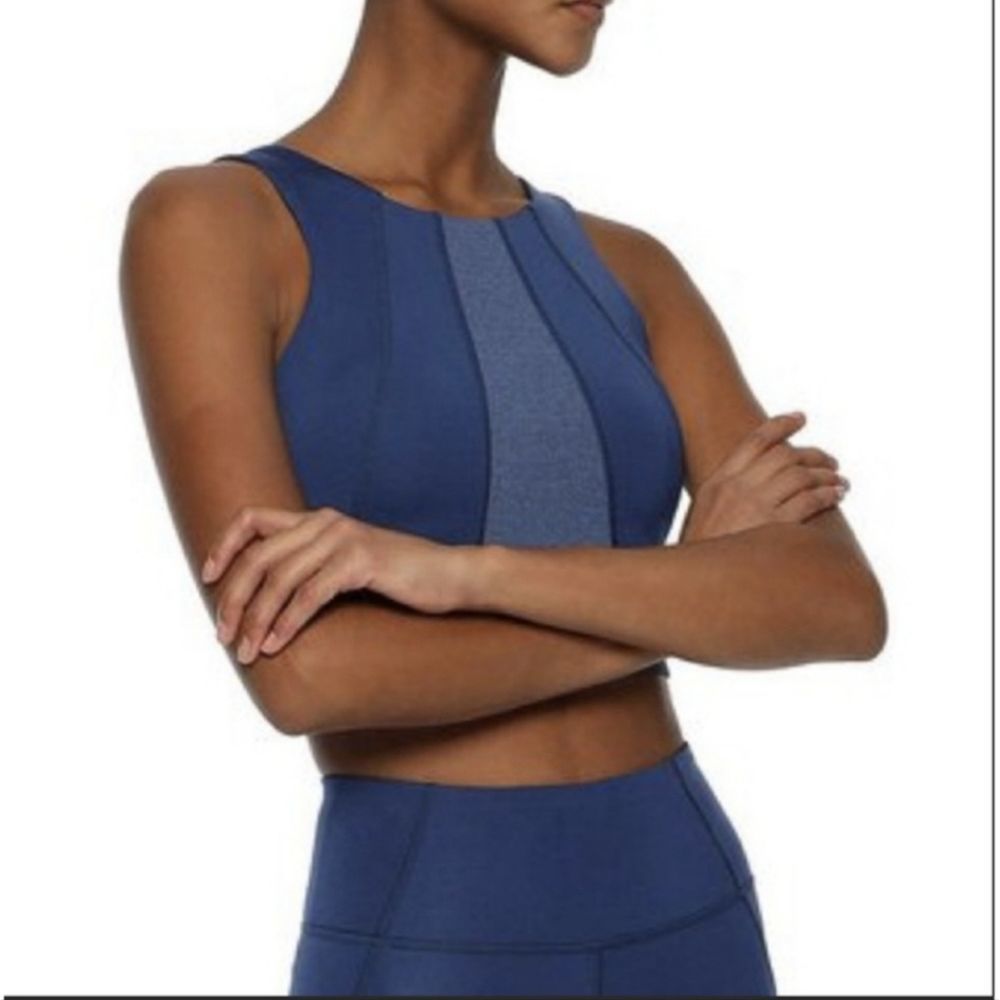 IRIS AND INK Navy Blue Heathered High Neck Color Blocked Sports Bra Size Extra L